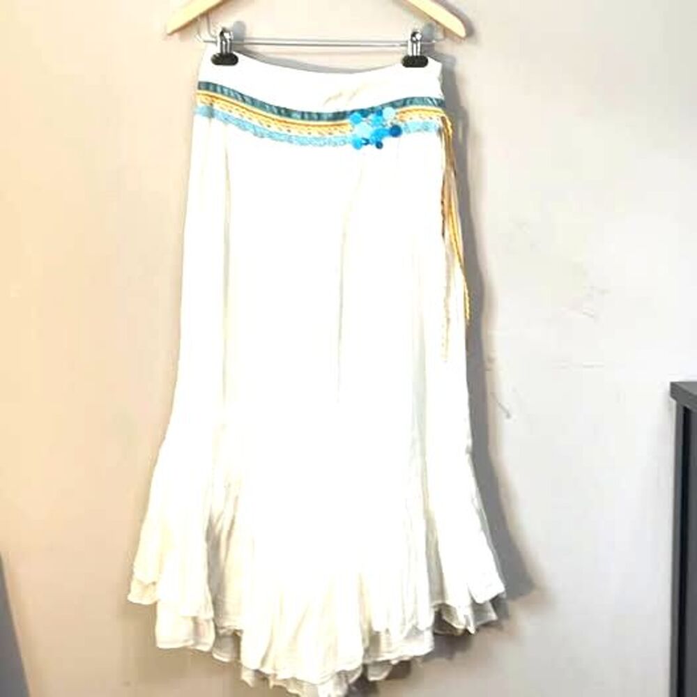 Free People Sz 6 Rare Boho Ruffled Ribboned skirt..